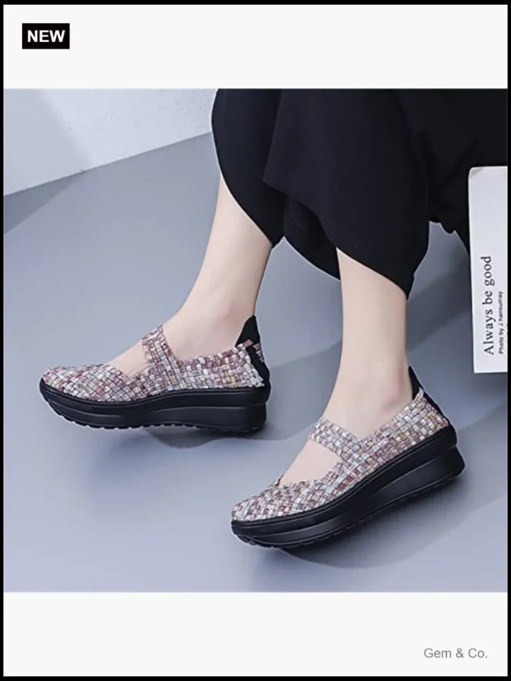 Woven Slip-On Platform Wedge Sandals Mary Jane Style Comfortable Walking Shoes